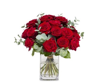 Bouquet de 24  roses rouges avec un vase N° 23