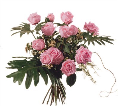 12 Roses roses avec verdures N° 9