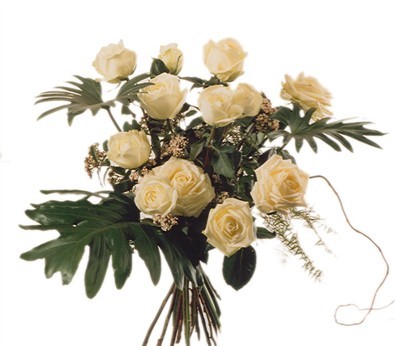 12 Roses blanches avec verdures N° 10